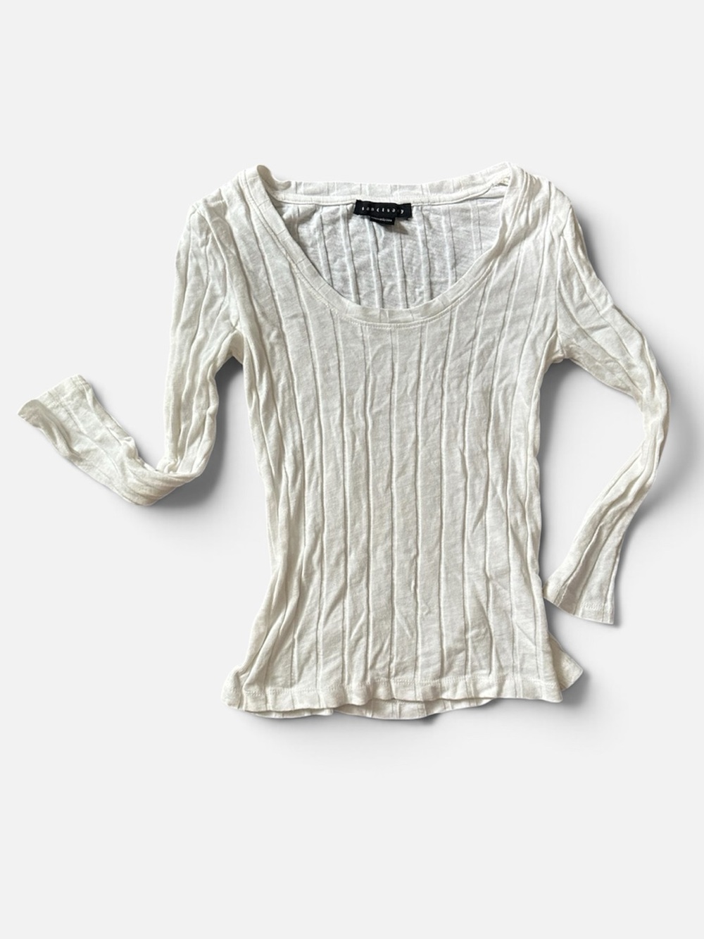 Sanctuary Cream Ribbed Scoop Neck Long Sleeve Top